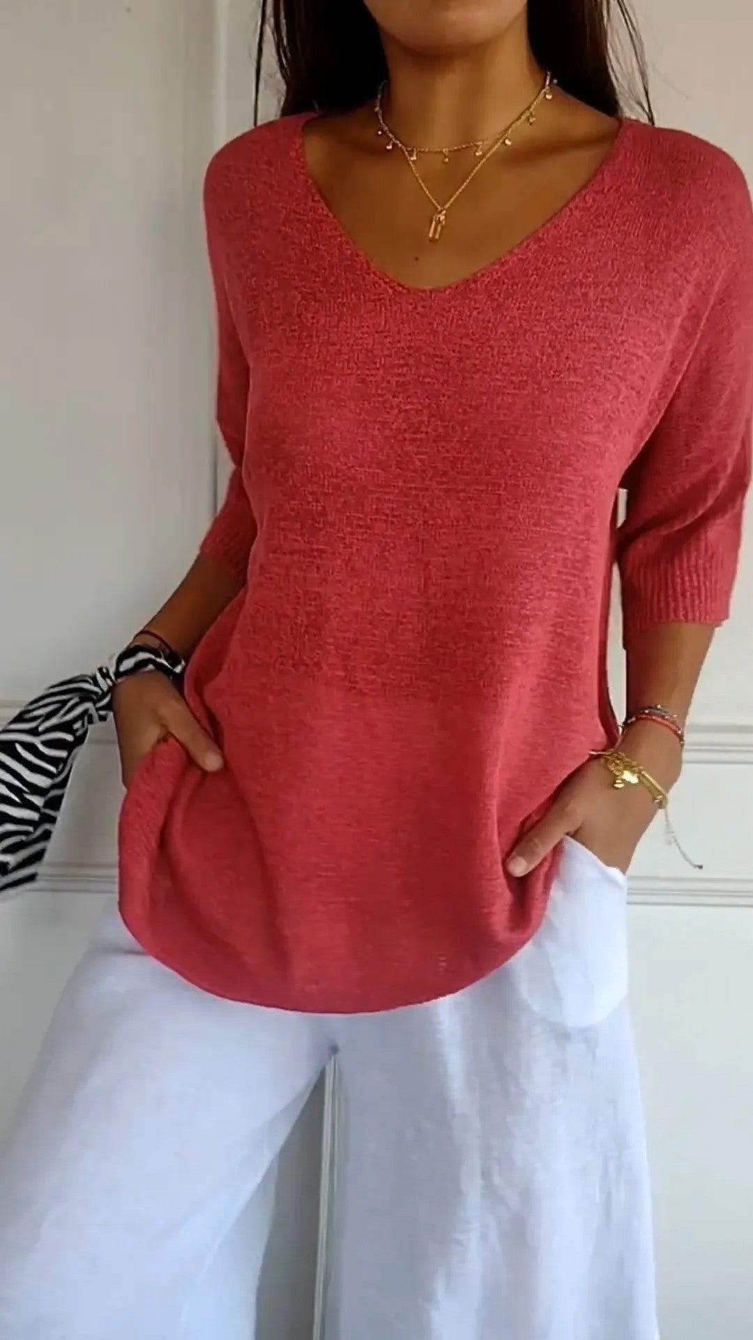 Kit 3 Blusas Luna® em Malha Leve – Decote V — Bavielo