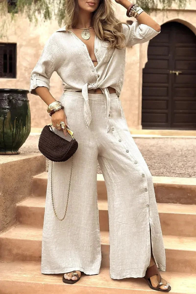 Conjunto Luna em Linho Natural - Modelagem Pantalona e Tecido Respirável — Bavielo