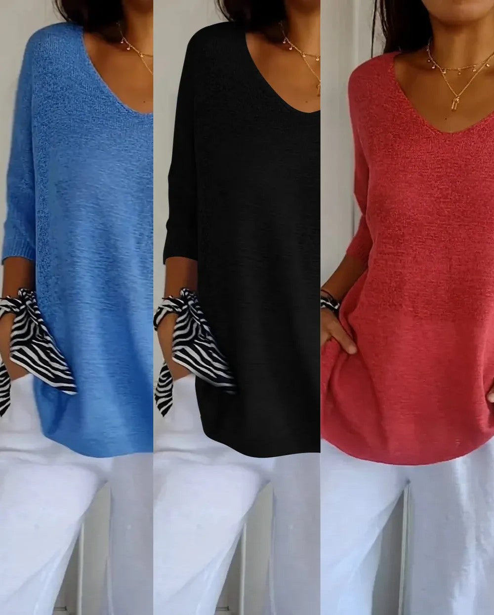 Kit 3 Blusas Luna® em Malha Leve – Decote V — Bavielo