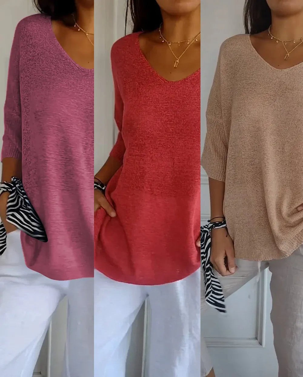 Kit 3 Blusas Luna® em Malha Leve – Decote V — Bavielo
