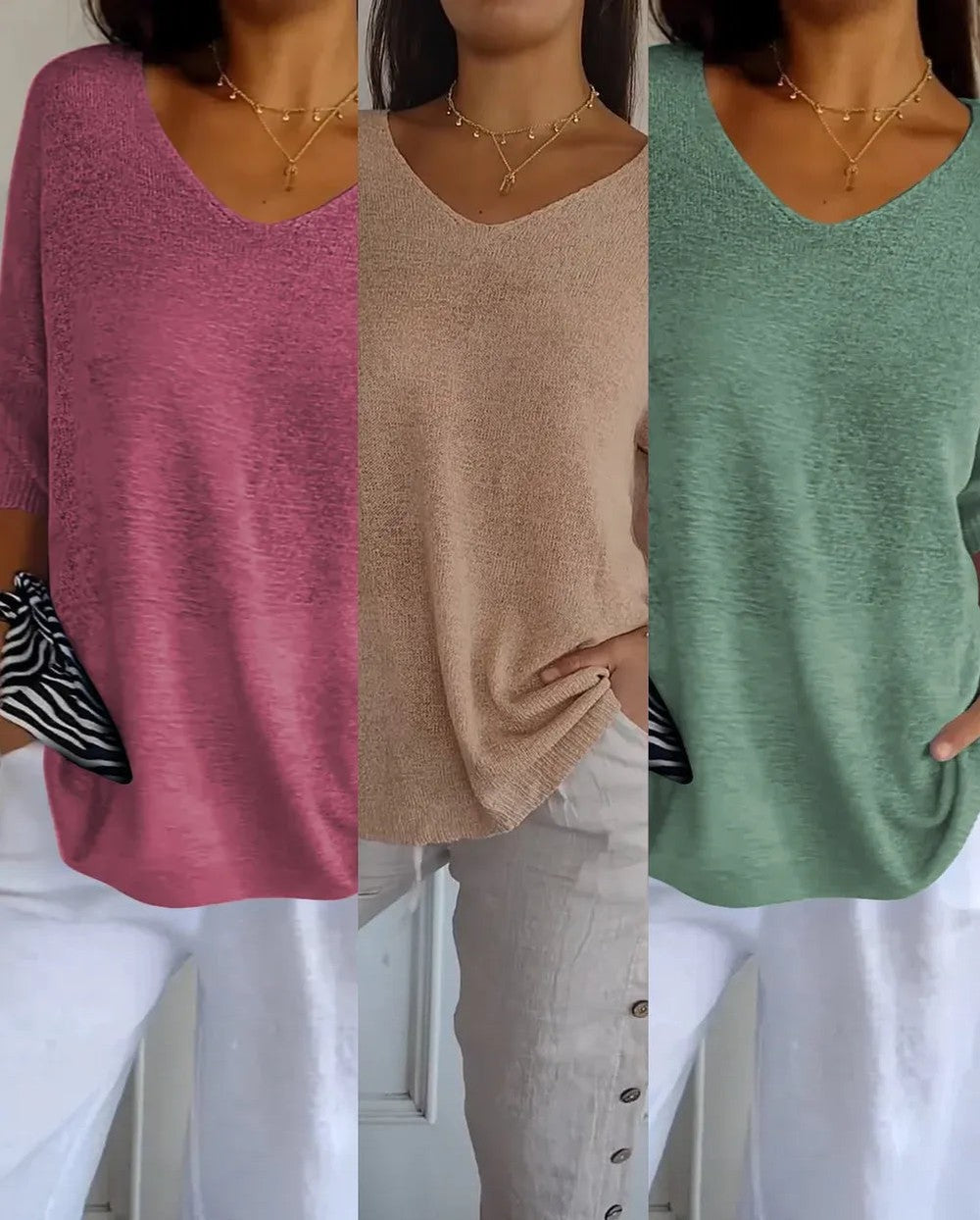 Kit 3 Blusas Luna® em Malha Leve – Decote V — Bavielo