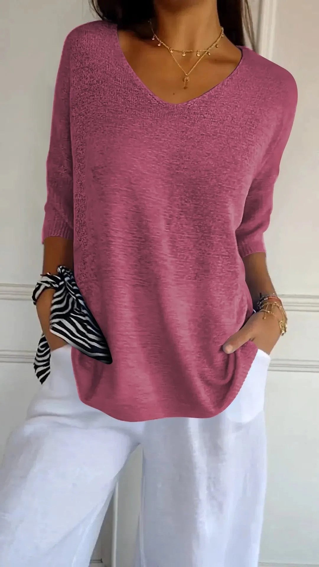 Kit 3 Blusas Luna® em Malha Leve – Decote V — Bavielo
