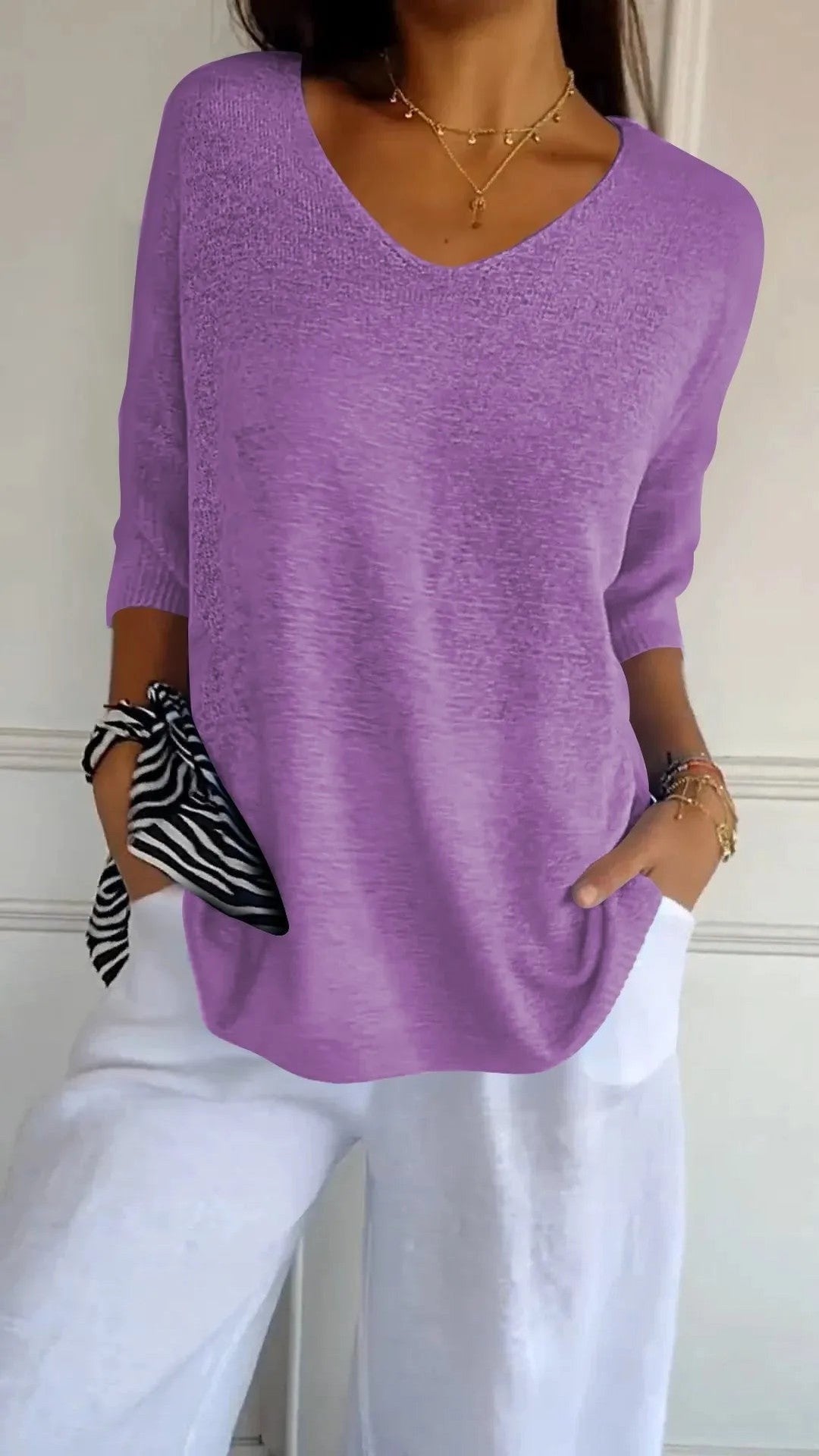 Kit 3 Blusas Luna® em Malha Leve – Decote V — Bavielo