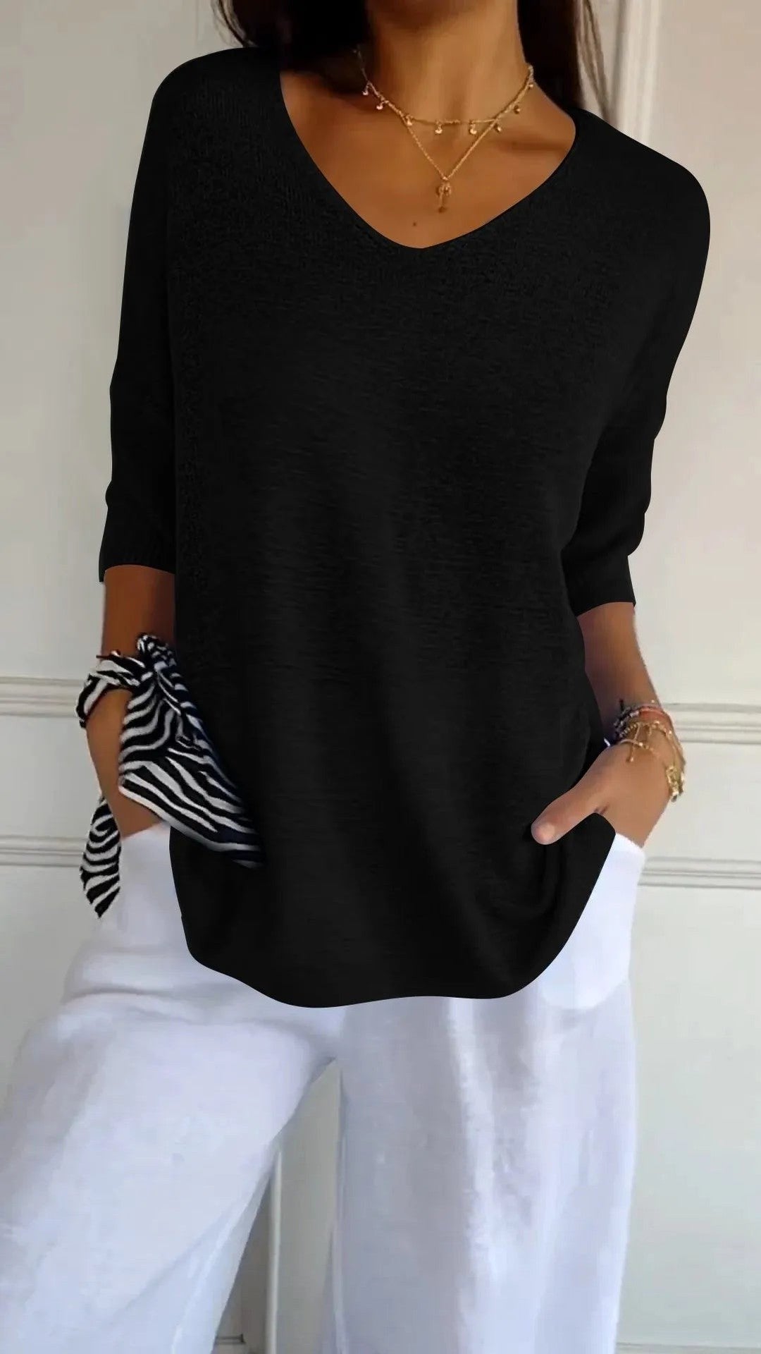 Kit 3 Blusas Luna® em Malha Leve – Decote V — Bavielo